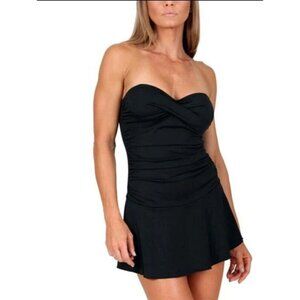 NWOT INSTANT FIGURE 8 SKIRTED 1pc Bandeau SWIMSUIT 13556P Black 96907